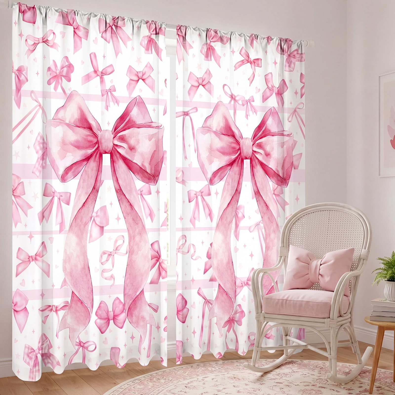 SmoothNovelty 2 Pcs Pink Bow Curtains for Living Room Big Pink Bow Curtains
