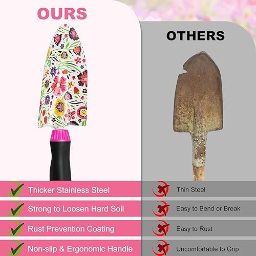 Miniatura 7 de Housolution Juego de herramientas de jardinería, 10 piezas de acero inoxidable resistente con mango de goma suave antideslizante con bolsa de jardín