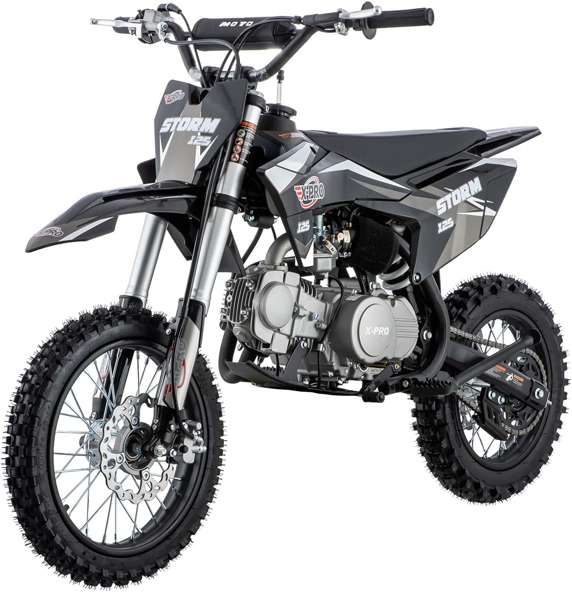 X-PRO Storm 125cc Zongshen Brand Engine Dirt Bike with 4-Speed Manual Transmission, Kick Start, Big 14"/12" Tires! (Black)