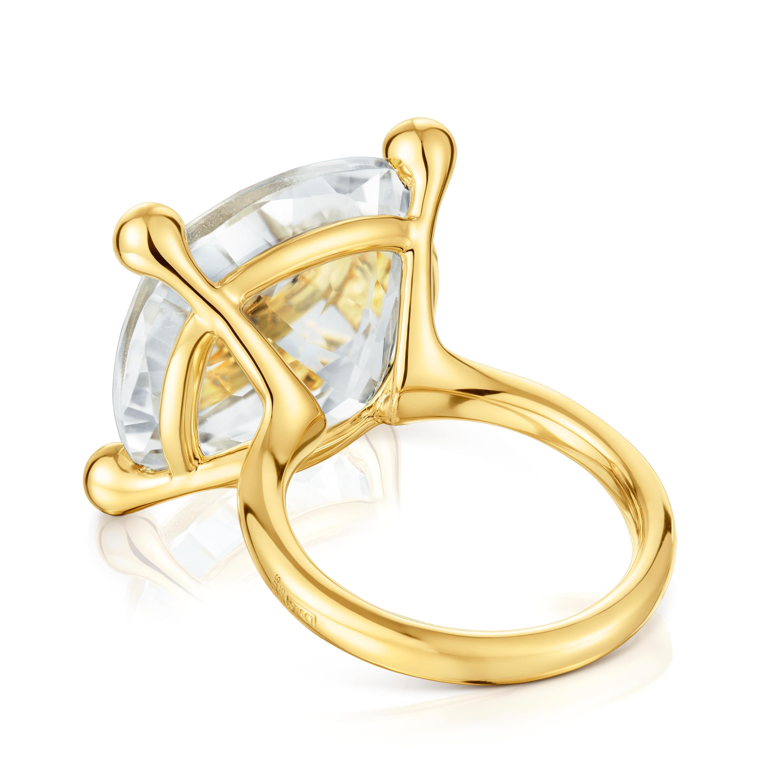 TOUS Anillo grande con baño de oro 18 kt sobre plata y cuarzo cristal de roca, Para Mujer, Colección Color White