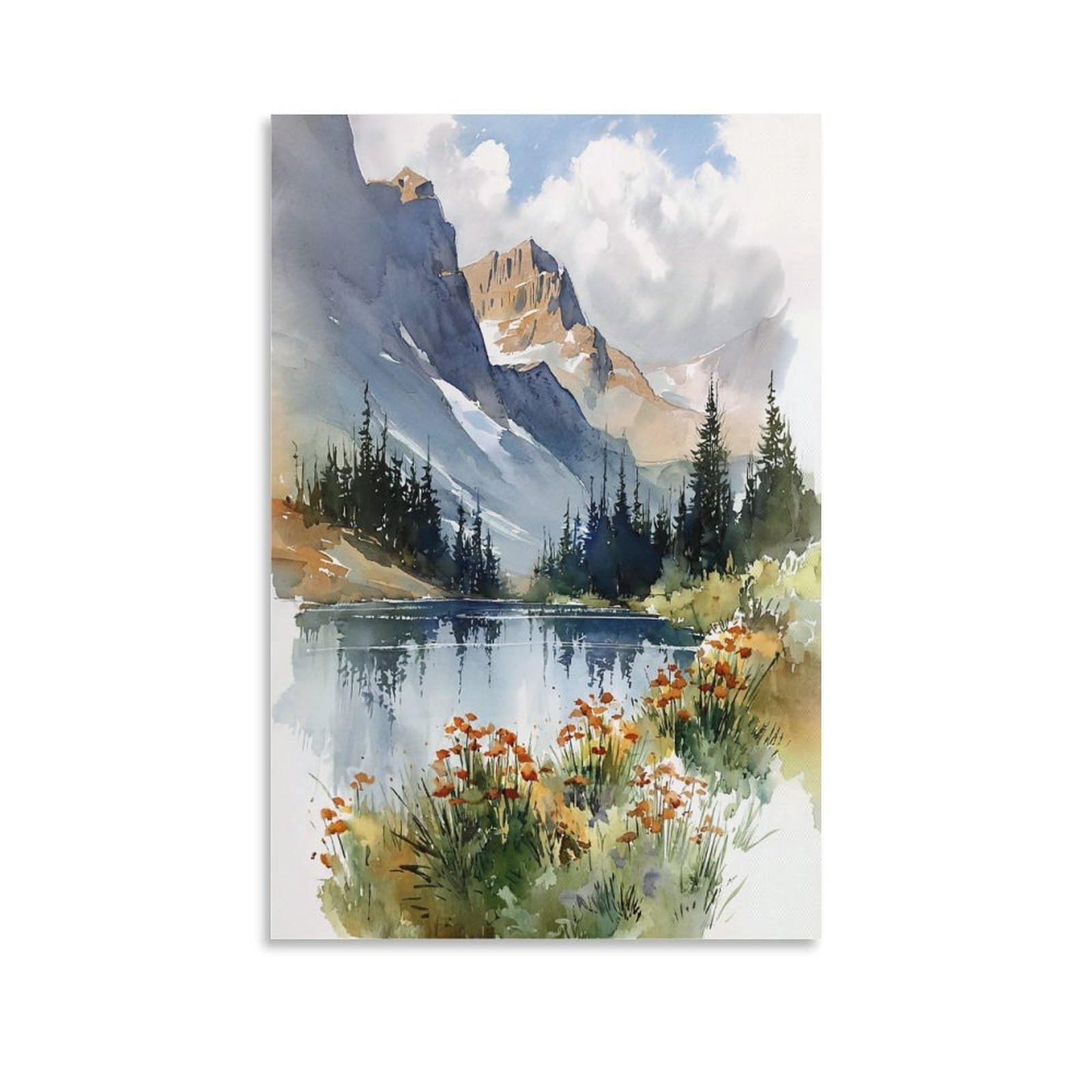XWYMXZ Banff Watercolor Painting Canadian Rocky Mountain Poster 20x30inch(50x75cm) Vintage Watercolor Canvas Art