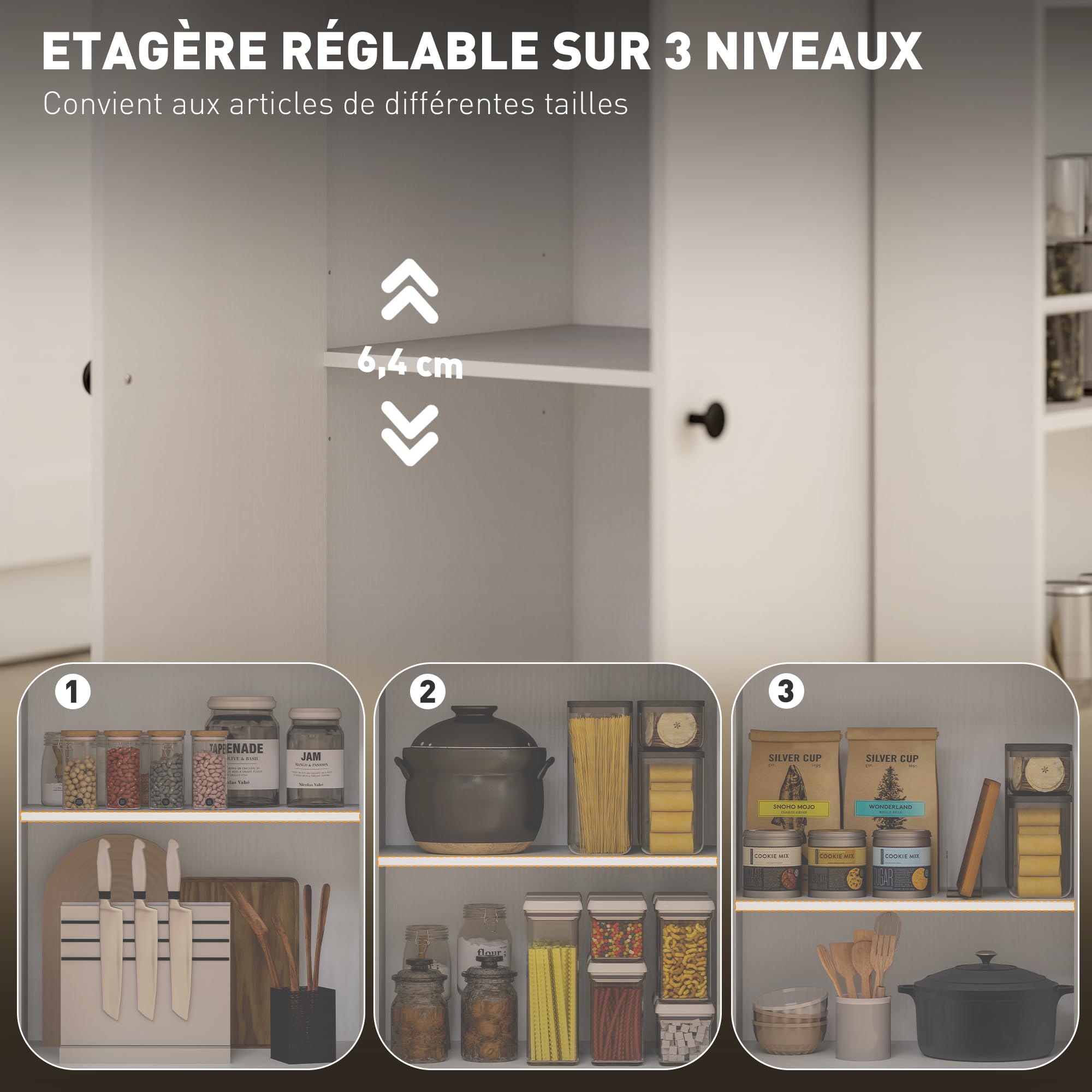 HOMCOM Îlot Central Cuisine Mobile, desserte Cuisine avec tiroir, étagère réglable, Placard à Deux Portes, Barre à Serviettes et étagères à épices pour Salle à Manger, Blanc