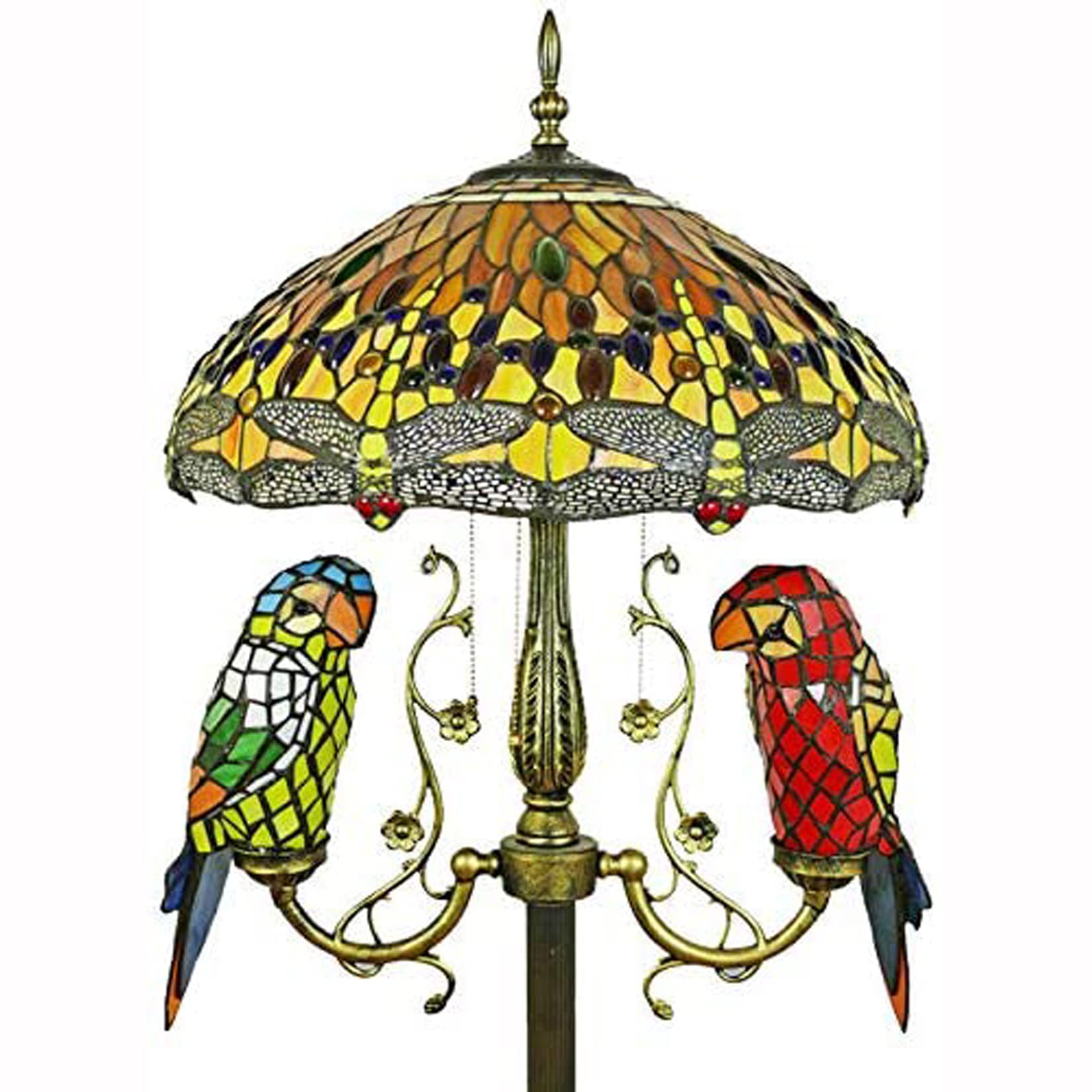Parrot Floor Standlamp 157 cm wysoki witrażowy klosz kryształowy koralik ważka 5 lekkich czytelnych lamp podłogowych do sypialni pomarańczowa niespodzianka prezent (pomarańczowa)