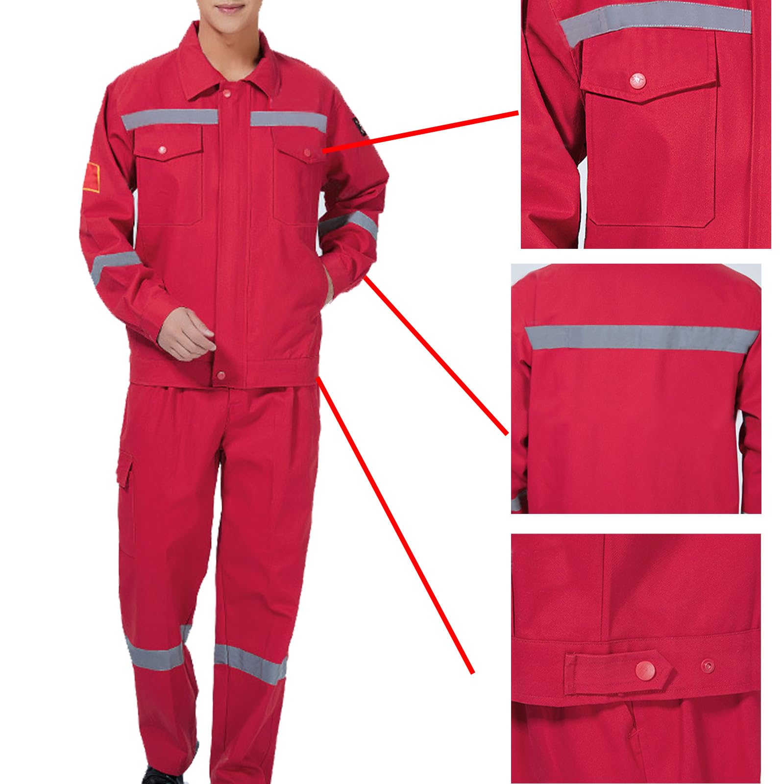 Mens Womens Tuta Manica Lunga, Zip Up Cotone Lavoro Tuta, Abbigliamento Da Lavoro Giacca E Pantaloni Con Nastro Riflettente