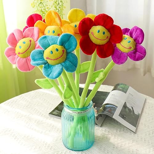 Miniatura 2 de Justkeji Flor artificial de peluche, ramo de girasol de felpa con tallos flexibles, flores rellenas para decoración del hogar para bodas, fiestas,