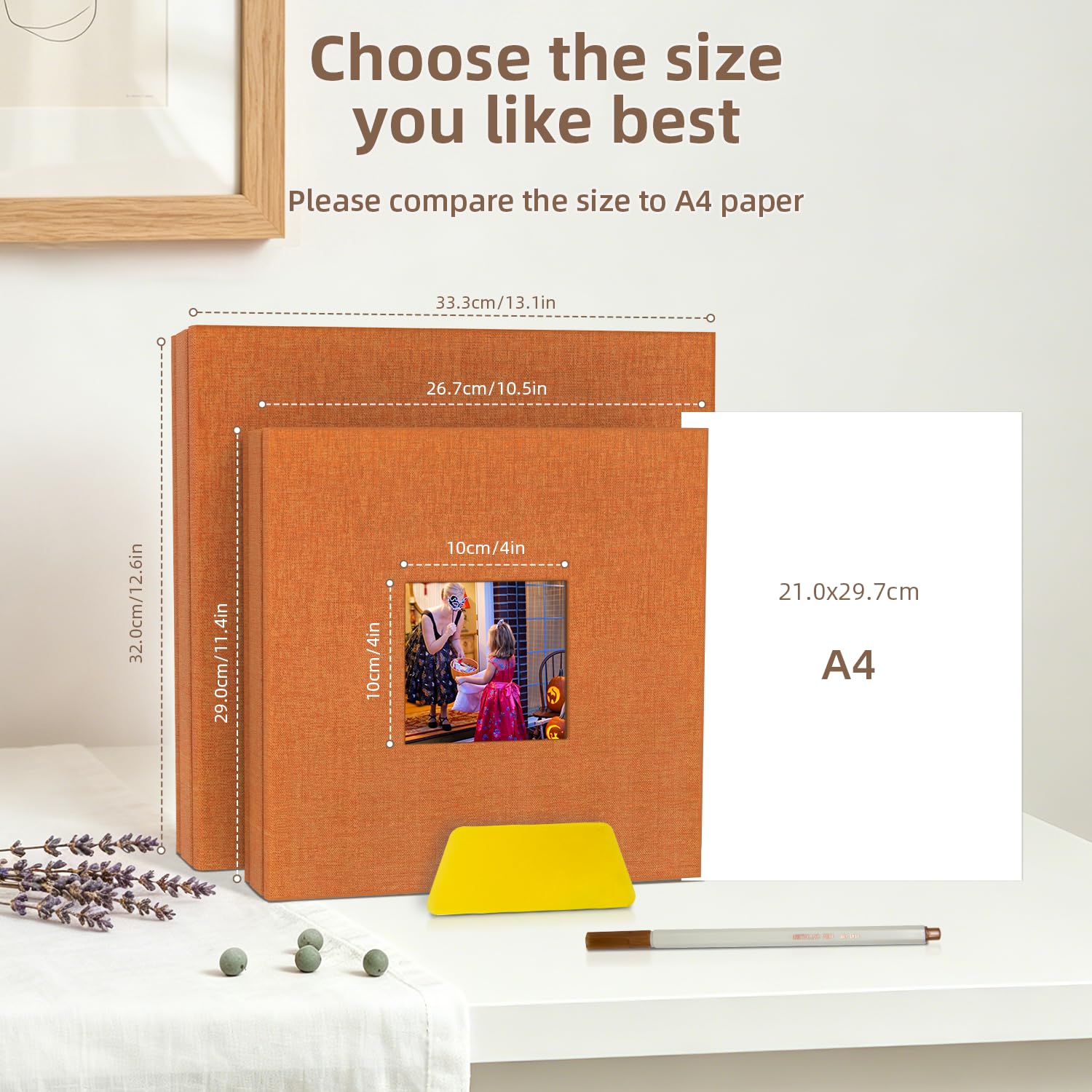 Popotop Álbum de fotos autoadhesivo con ventana de visualización de imágenes, 60 páginas, álbum de recortes para fotos de 4 x 6, 8 x 10 pulgadas, libro de recuerdos con cubierta de lino para boda de