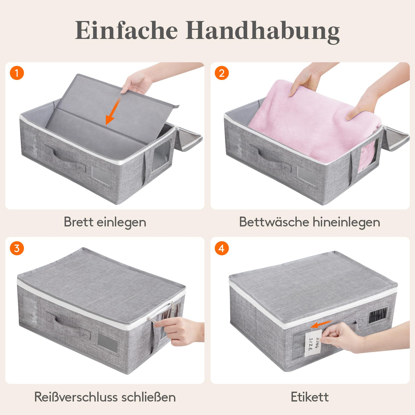 Lifewit 6 Stück Faltbare Aufbewahrungstasche für Bettwäsche, Aufbewahrungsbox mit 2 Sichtfenstern und 1 Etikett, Organizer für Bettbezüge, Decken, 40 × 30 × 15 cm