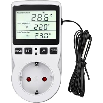 Temperature Controller 230 V Digital Thermostat Socket Plug Thermostat with Sensor Timer Switch Temperature Socket Heating Cooling for Greenhouse Electric Blanket Water Tank
