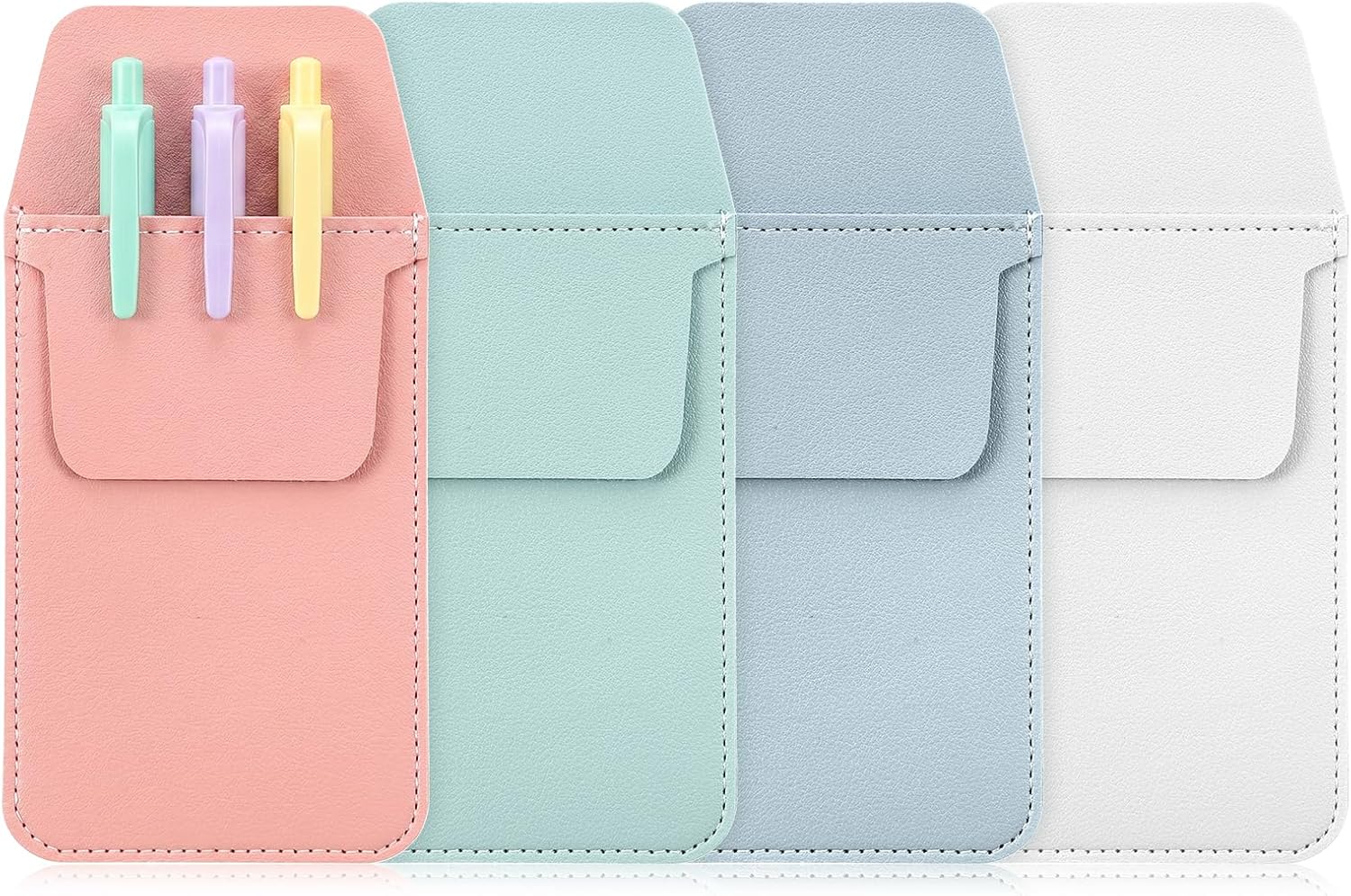 Amabro 4‑Piece PU Leather Pocket Pen Holder Set