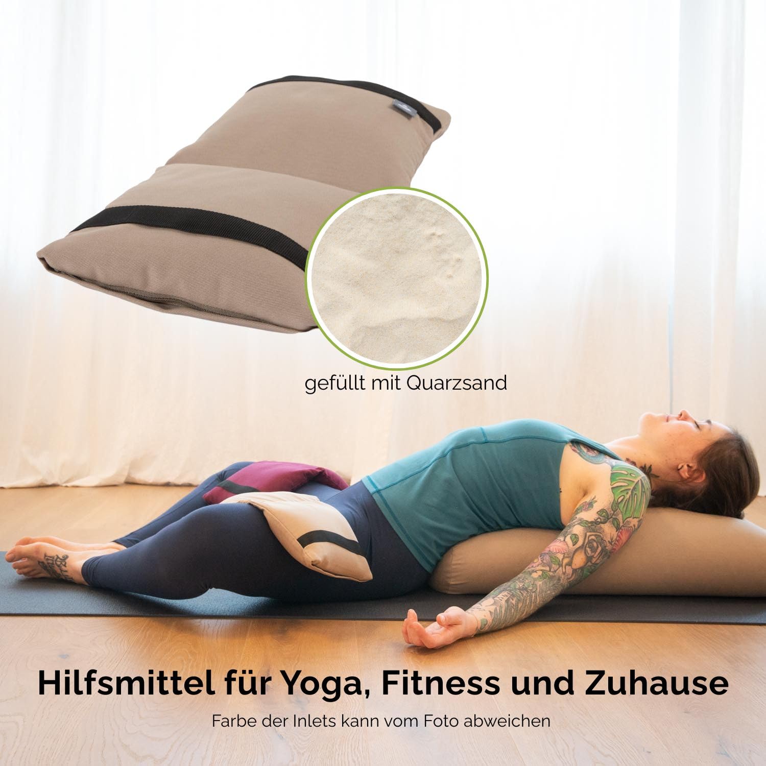 Bodhi Yoga Sandsack | Hilfsmittel für Yoga & Fitness | Sandbag aus 100% Baumwolle | Sandbeutel mit Tragegriff | Zubehör für Training | Gewichtssack für Zuhause