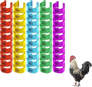 AIEX 100Pcs 16mm Chicken Leg Rings Poultry Leg Rings Numbers Tags Legs Bands Poultry Legs Tags for Farm Chicken Duck Pigeon Quail Pheasant Turkey Identification Tags Rings (5 Colors)