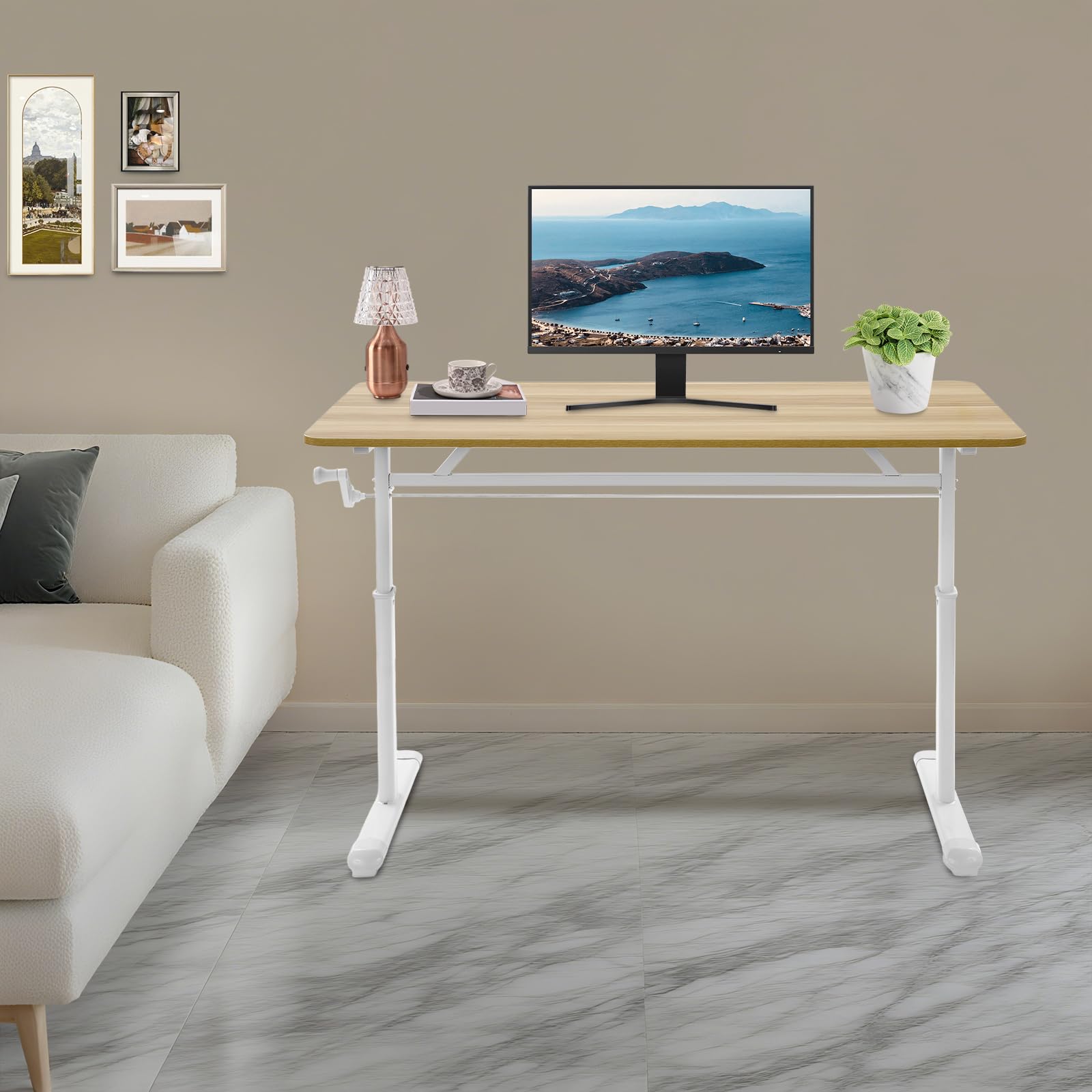 Escritorio de altura regulable 120 x 60 cm, escritorio de pie manual, altura ajustable, 65-90 cm, mesa de oficina/salón con capacidad de carga de 100 kg