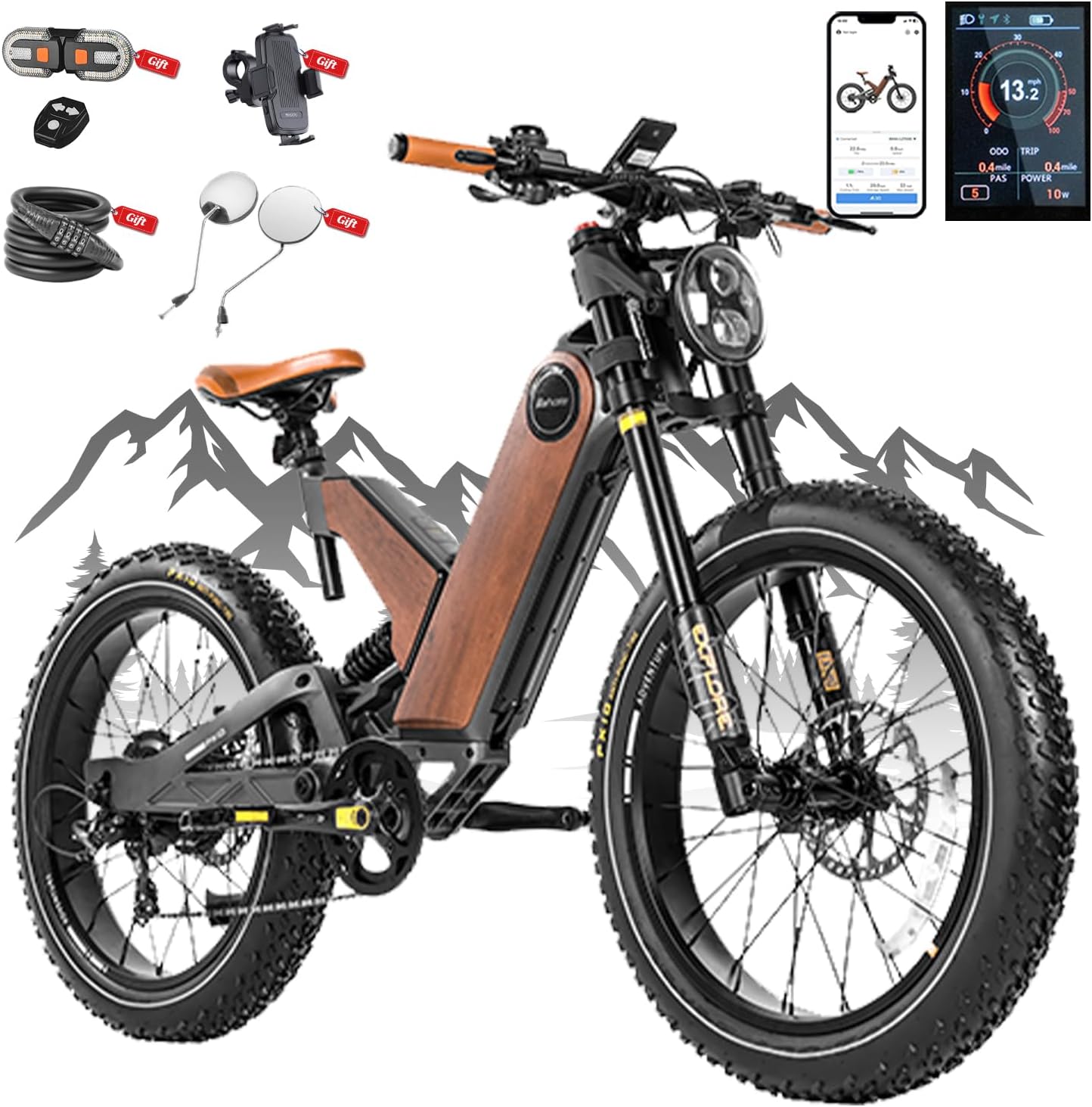eAhora P5 Ⅱ 34Mph Peak 1700W Electric Bike for Adults, 48V 20Ah Removable Battery, 80-120Miles Long Range Ebike, 24*4.0" Fat Tire Electric Mountain Bike, Full Suspension, Unibody Magnesium Alloy Frame