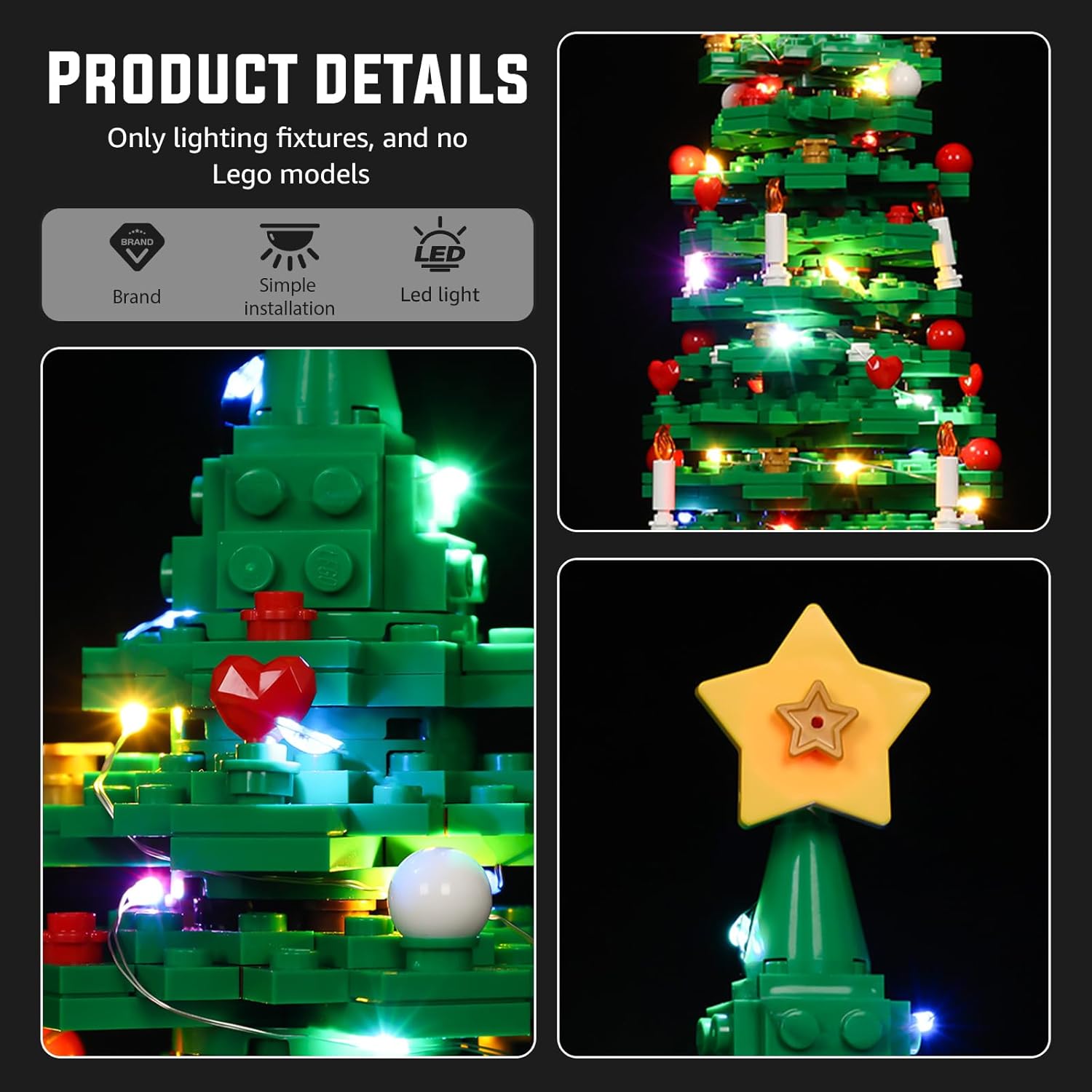 Nitemode LED Light Kit Compatible with Lego Christmas Tree 40573, Upgraded Brightness Adjustable Lighting Accessories(No Model)