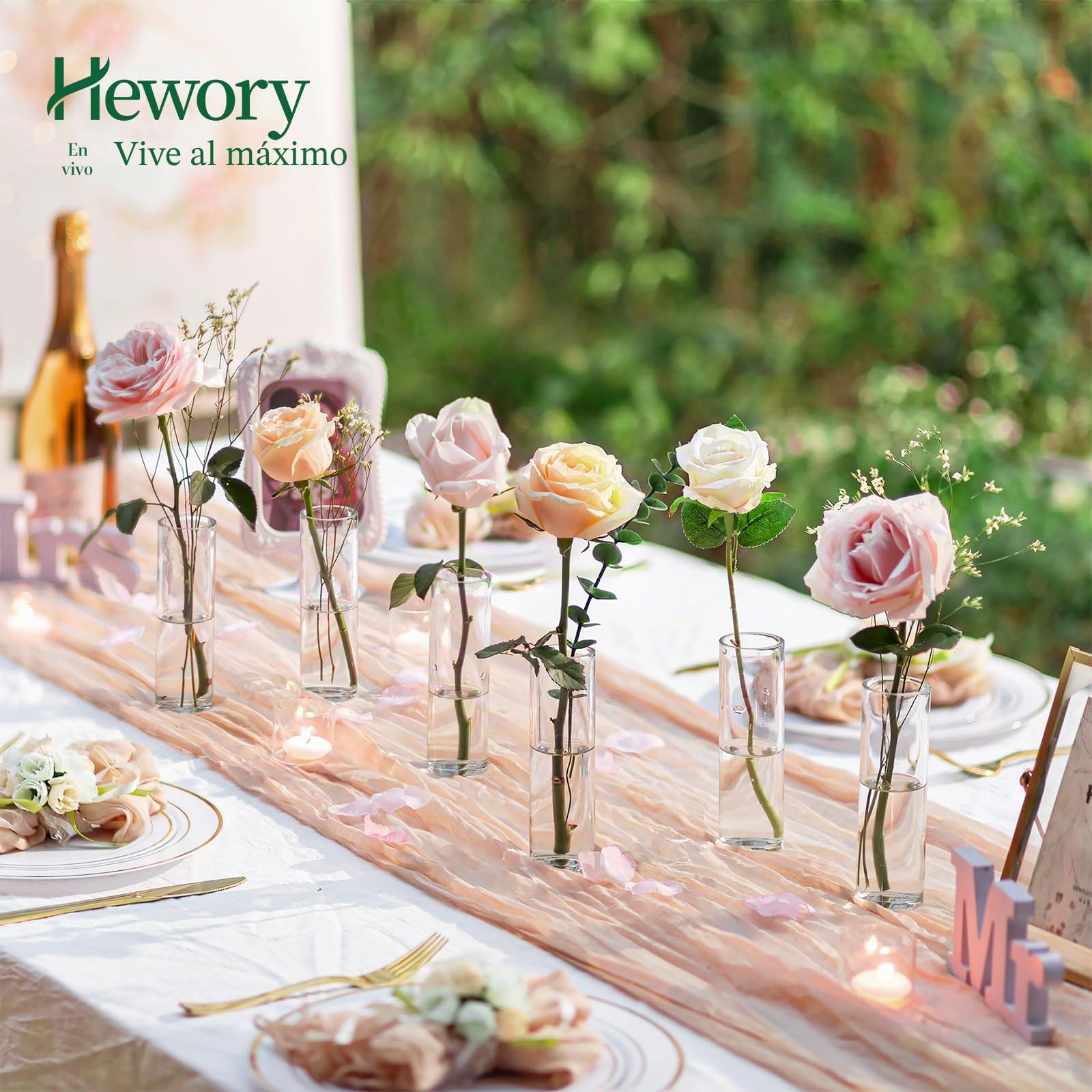 Hewory 24 jarrones pequeños para decoración de mesa de boda: juego de jarrones pequeños de cristal para decoración de boda – 15 cm jarrón de cristal cilindro jarrón pequeño jarrón cilíndrico para