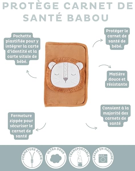 Noukie's - Protège Carnet de Santé Babou & Kendi - Veloudoux, caramel - Fermeture éclair et poche plastifiée – Cadeau naissance - 3