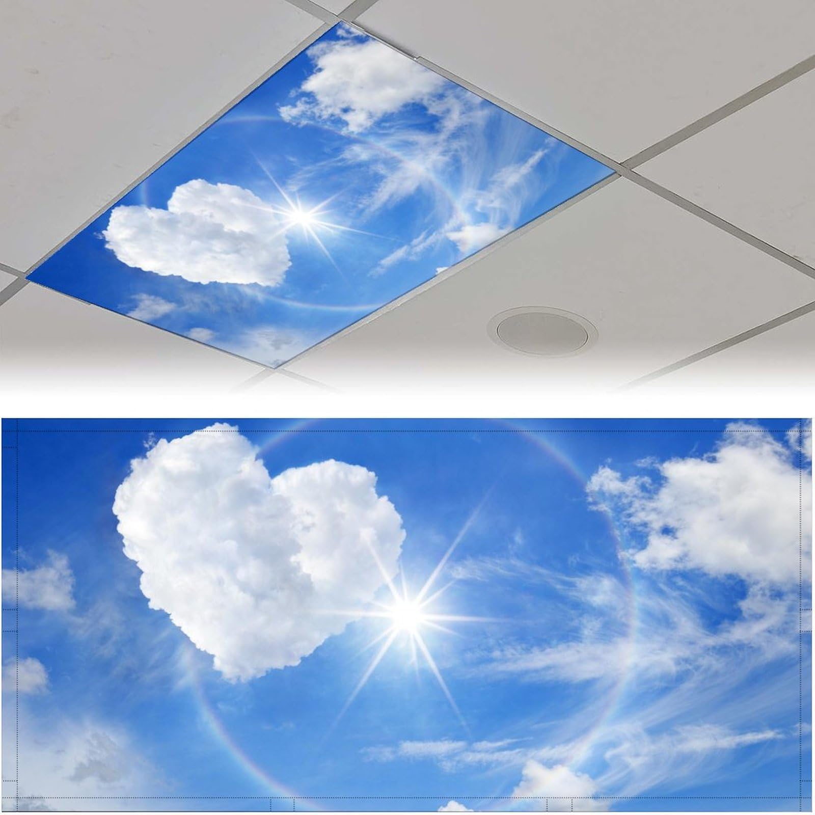 ZiKiLXU2 Pack Fluorescent Light Cover for Ceiling Light Classroom-Love Cloud Magnetic Light Cover Fluorescent Light Shade Panel, Decorative Film Filter for Reducing Harsh Glare Home Decorations