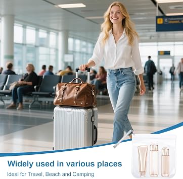2‑Pcs Clear Travel Toiletry Bags, 20×20cm PVEA Airport Security Liquid Bags