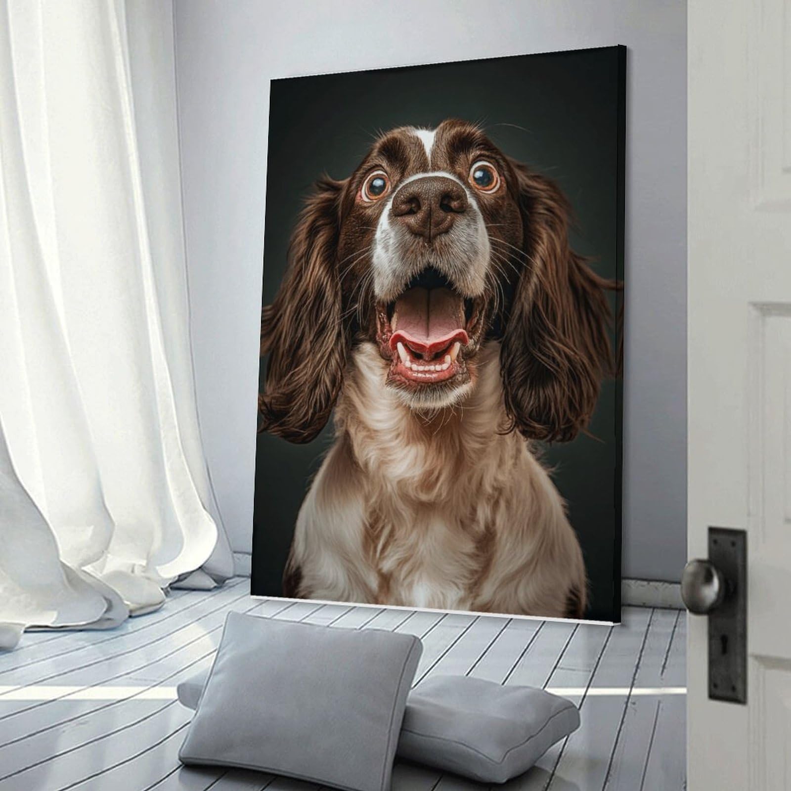 Junmoney Frame-Style-4 Happy Springer Spaniel Dog Wall Picture Print, 08X12inch(20X30cm), For New Homes, Bedrooms Or Workspaces, Thoughtful Wall Decor For Art Lovers