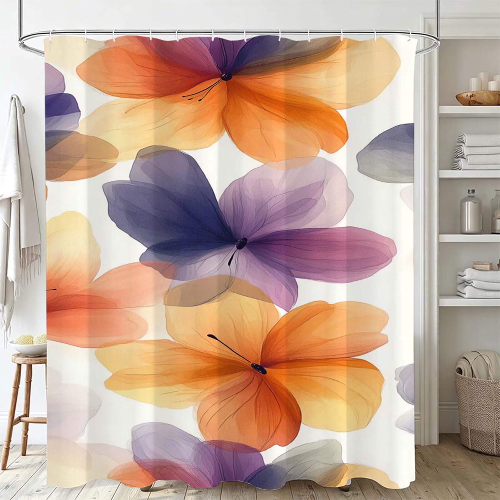 arancione Tenda Doccia 240x200cm,Tenda per Doccia Tessuto Poliestere Impermeabile Asciugatura Rapida con 12 Anelli,Tende Finestra Bagno e Vasca Pieghevole per Angolare Casa Shower Curtain pianta J-528