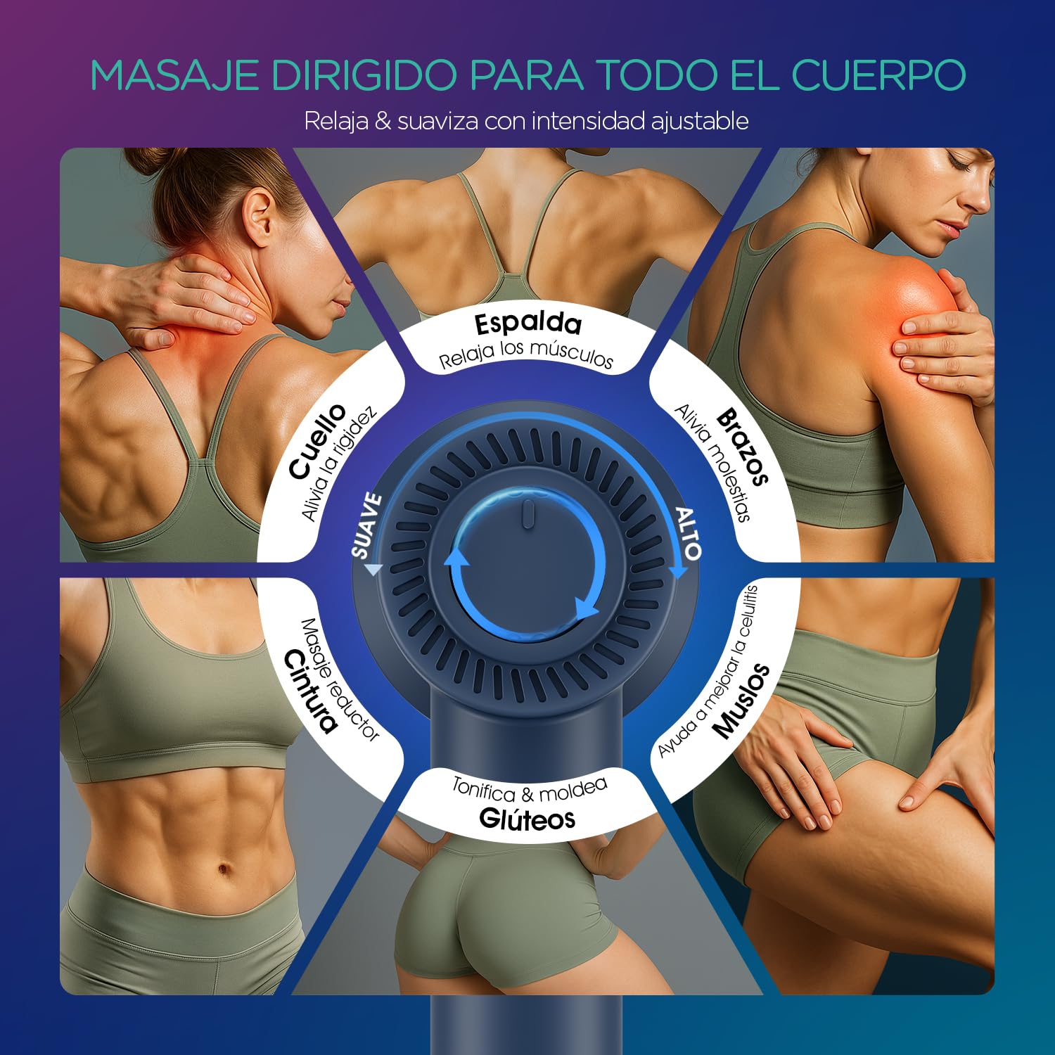Masajeador Anticelulítico Eléctrico CM410 con 5 Cabezas para Masaje Corporal (Azul)