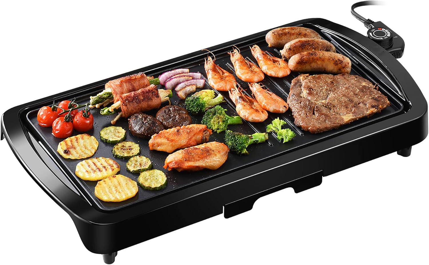 2-in-1 Large Nonstick Electric Griddle, 1600W Pancake Griddle, Heat Up Fast Evenly Smokeless Griddle Pan, Temperature Control, Non-stick Coating, Drip Tray, for Meal Indoor BBQ Grill Party (21''x11'')