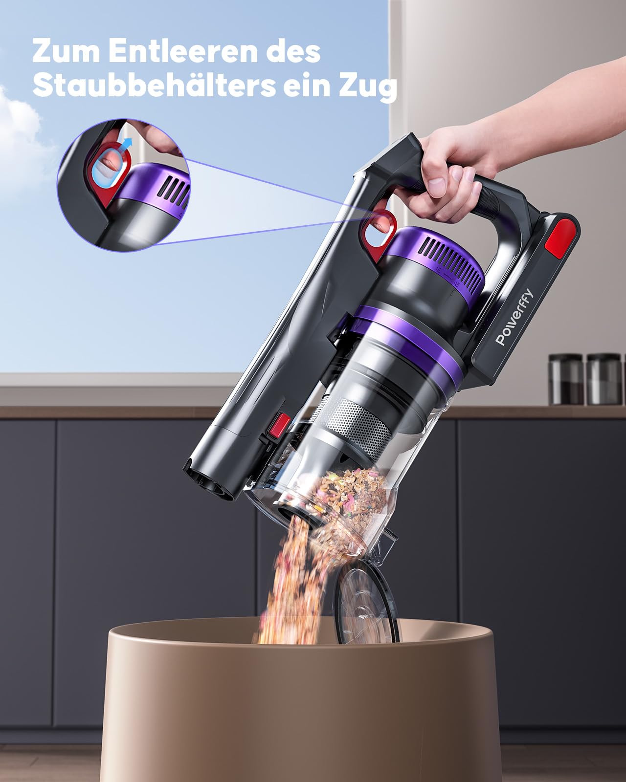 Akku Staubsauger 600W/45kPa/60Min, Staubsauger Kabellos mit Aromatherapie, HD-Display, 1,8L-Staubbehälter, Anti-Tangle-Bürste, Staubsauger grünem LED-Licht Bürste für Tierhaare Teppiche Hartböden