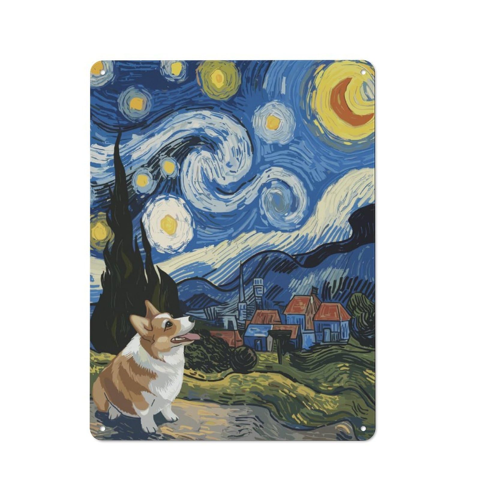 Junmoney Corgi Under Starry Night Retro Metal Wall Sign 40X30cm With For Bar Or Restaurant, A Housewarming Gift For Hospitality Decor Collectors