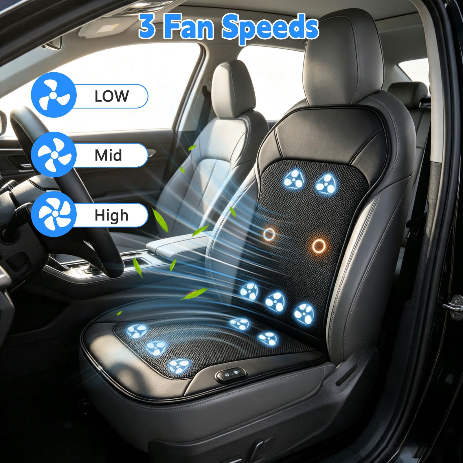 Coprisedili rinfrescanti per auto, 10 ventole, funzione di accensione e spegnimento automatico, memorizzazione dell'ultima regolazione, con massaggio alla schiena, tre livelli di vento