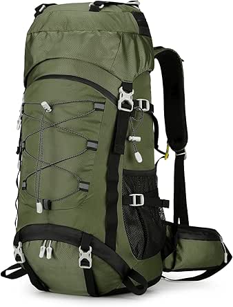 Outplea Sac à dos de randonnée imperméable de 60 l pour homme et femme, grand sac à dos de camping avec housse de pluie, dos en maille pour voyage, trekking, randonnée