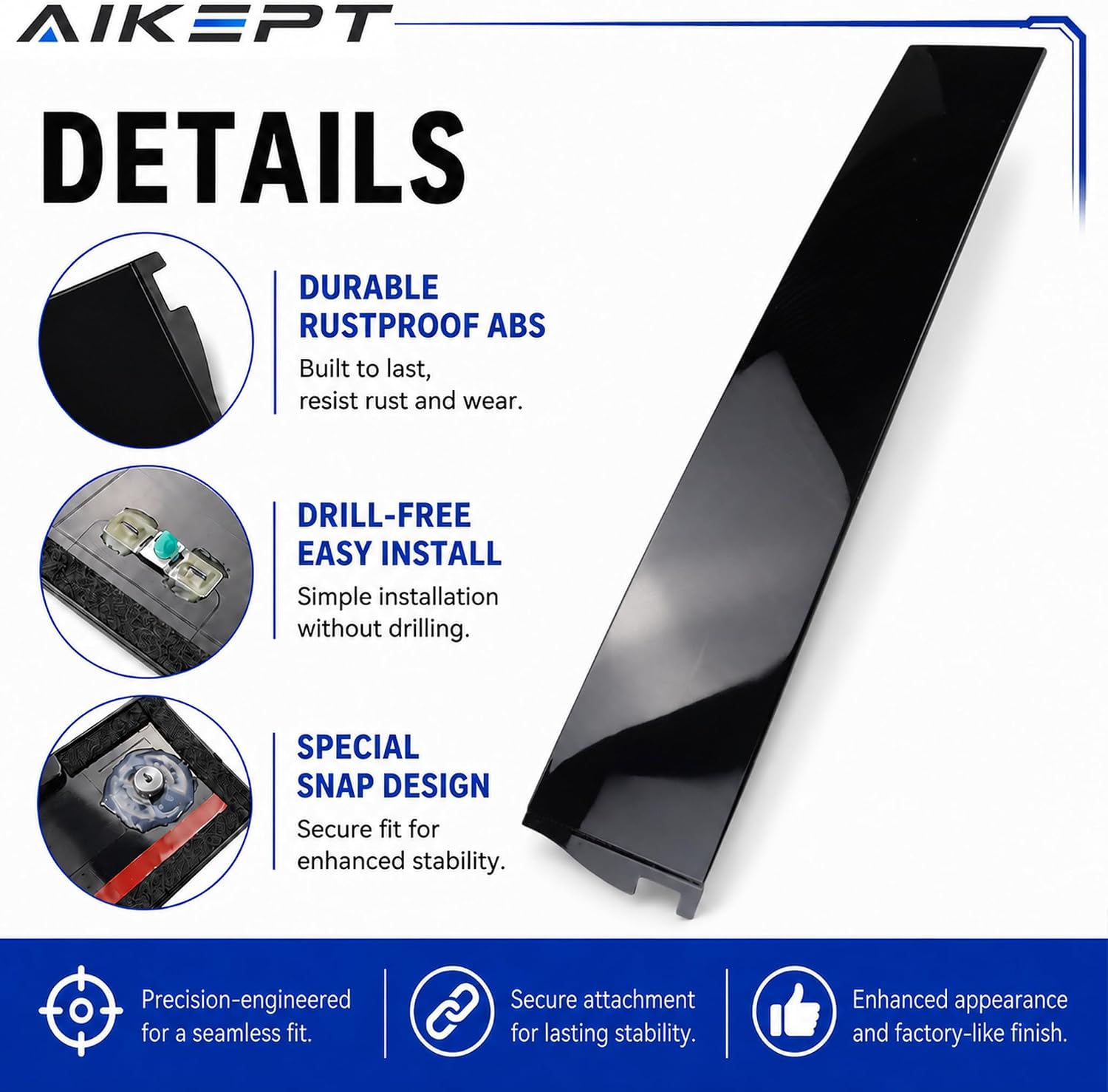 Left Driver Side B-Pillar Door Trim Molding 926-241, Gloss Black