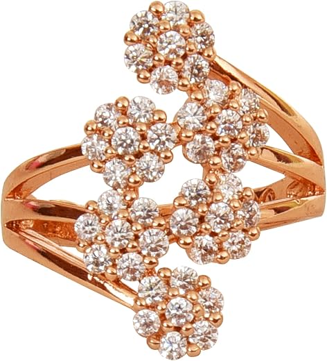 Nilu's Collection Rose Gold Plated Elegant American Diamond Studded Sparkling Adjustable Finger Ring for Women and Girls