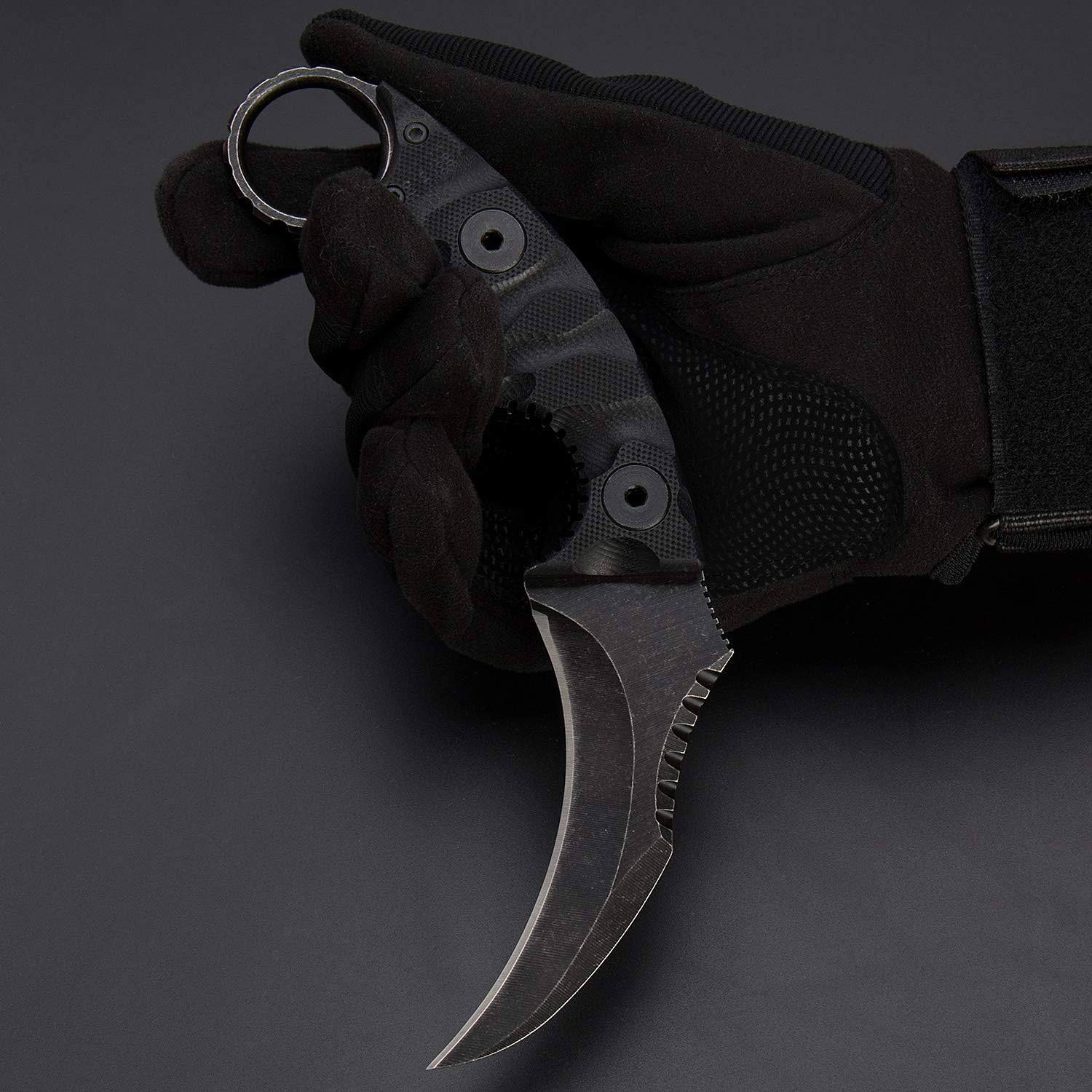 1911K Tactical Knife Fixed Blade Teeth Knife D2 Curved Blade & G10 Handle for Outdoor Survival, Camping, Bushcraft and Hunting, with Sheath - Image 4