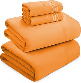 Mocassi Luxury King 4-Piece Sheet Set - 1800 Premium Hotel Quality - Easy-Fit, Wrinkle, Fade Resistant Bed Sheets and Pillowcases - All Around Elastic Fitted Sheet, Deep Pocket, Orange