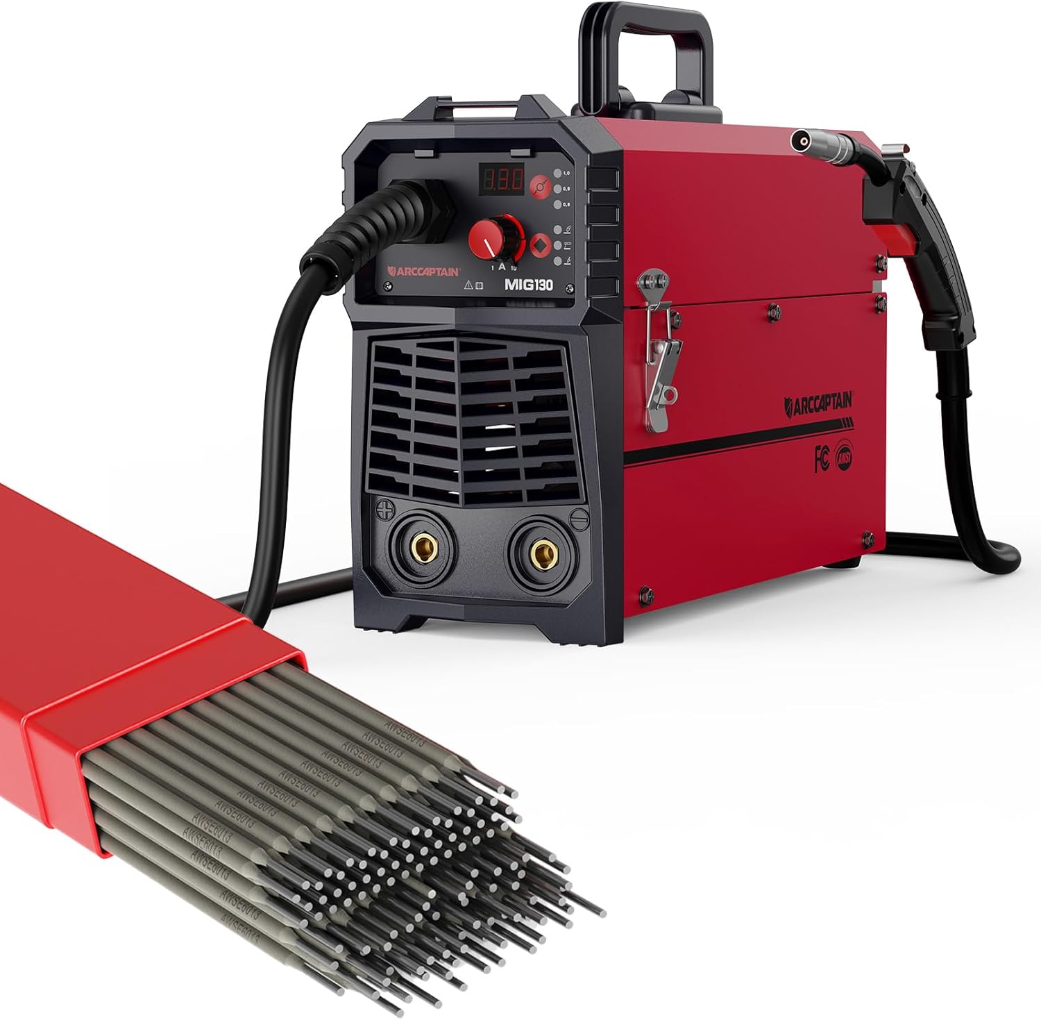 ARCCAPTAIN 130A MIG Welder, 110V Flux Core MIG Welder/Lift TIG/Stick E6013 Welding Rod