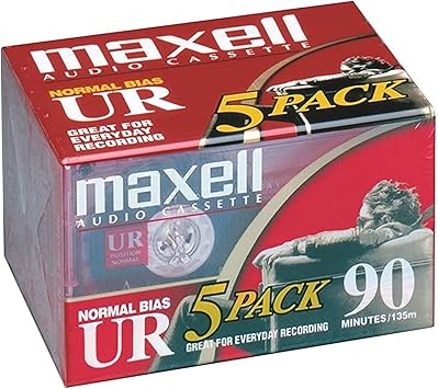 Maxell UR 90 Normal Bias Blank Audio Recording Cassette Tape، Low Noise، 90 Minute Recording Time، 5 Pack