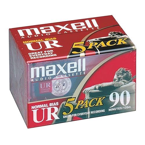 Maxell UR 90 Normal Bias Blank Audio Recording Cassette Tape, Low Noise, 90 Minute Recording Time, 5 Pack - 1 Pack - Blank Audio Cassette Tape