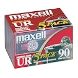 Maxell UR 90 Normal Bias Blank Audio Recording Cassette Tape, Low Noise, 90 Minute Recording Time, 5 Pack