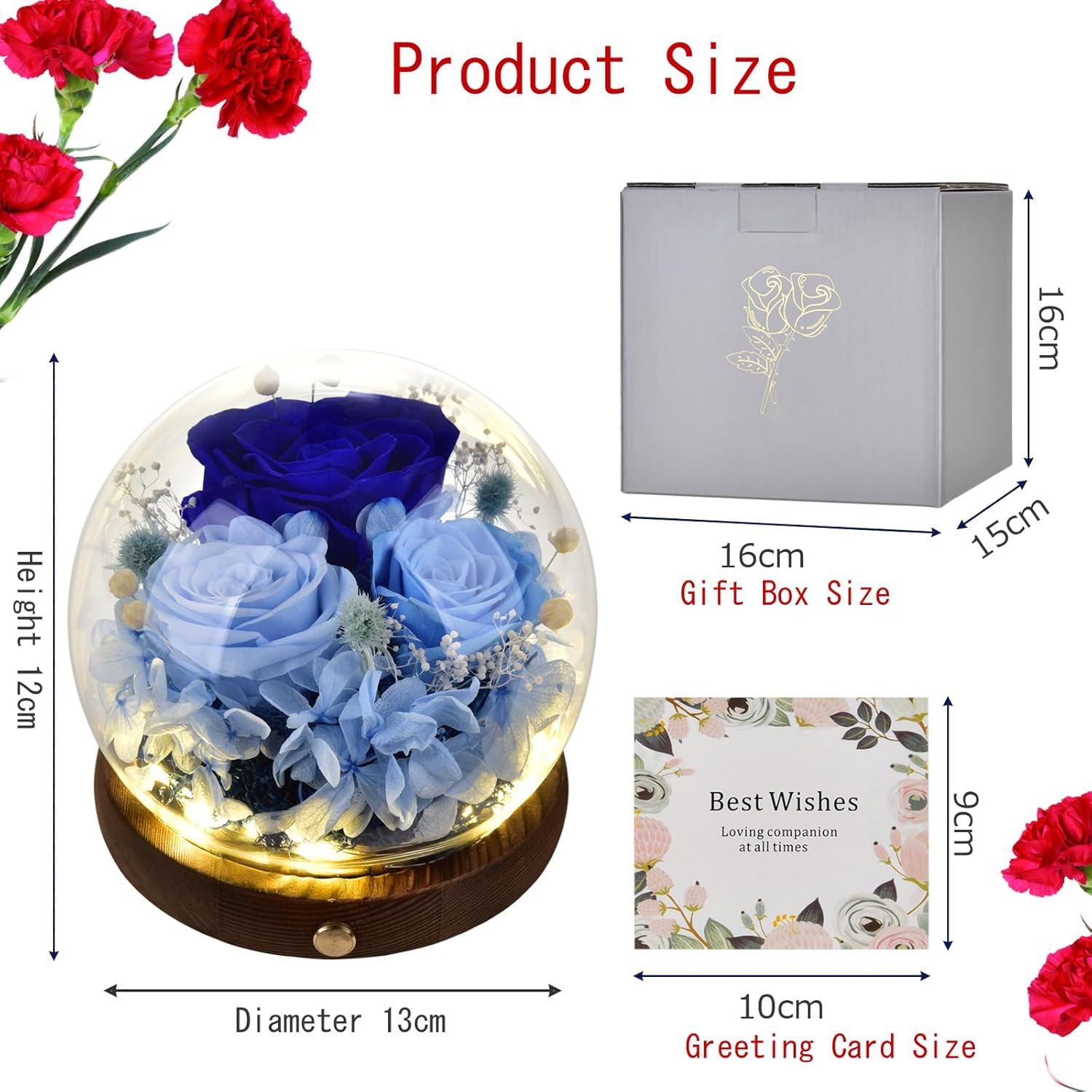 Preserved Eternal Blue Real Rose Gift Box Long-Lasting Real Flowers for Women Mom Wife Girlfriend Grandma Mother's Day Anniversary Birthday - Image 6