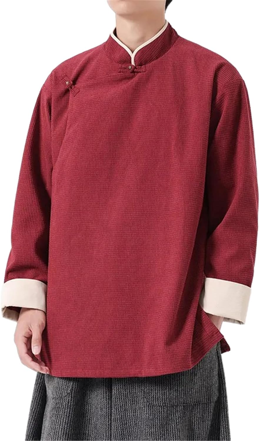 Chinese Style Stand-Up Collar Slanted Jacket Loose Tang Jacket Chinese Retro Kung Fu Tai Chi Mens Top
