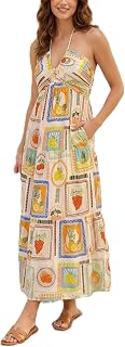 AmySister Women's Casual Halter Tiered Vacation Maxi Dress with Pockets Price In India