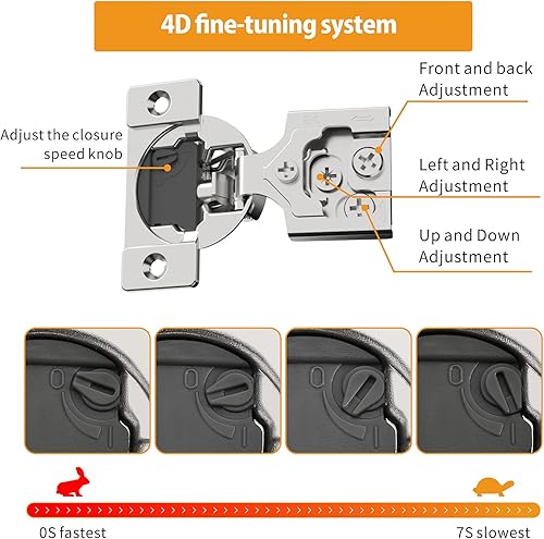 Miniatura 39 de Chibery 10 Pack 1-3/8" Overlay 4D Soft Close Concealed Hinges for Face Frame Door, Adjustable Closing Speed, Smooth Slow Self Close Hinges, Satin