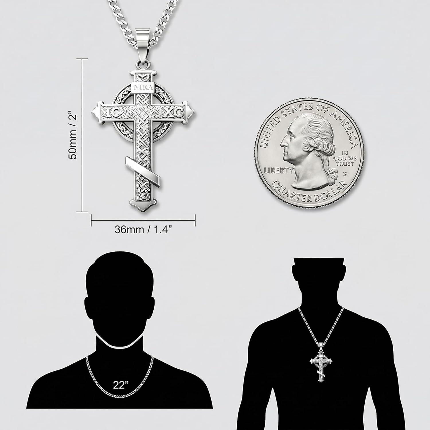 925 Sterling Silver Orthodox Cross Necklace, Crucifix Pendant Eastern Orthodox & Catholic Byzantine NIKA Jesus Cross Necklace for Men Religious Jewelry