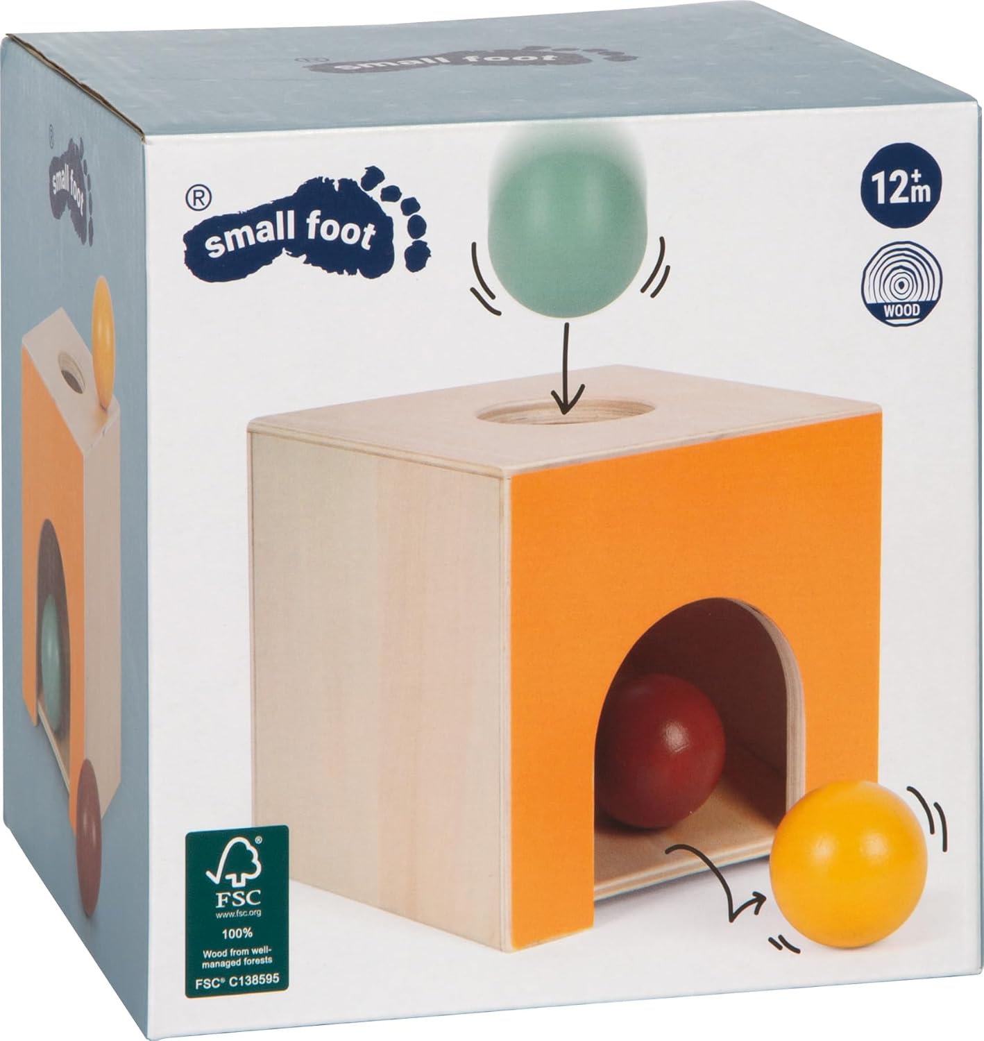 small foot Montessori Marble Box, 100% FSC Certified Wood, Educational Toy with 3 Balls, Toy for Children from 1 Year, 12744