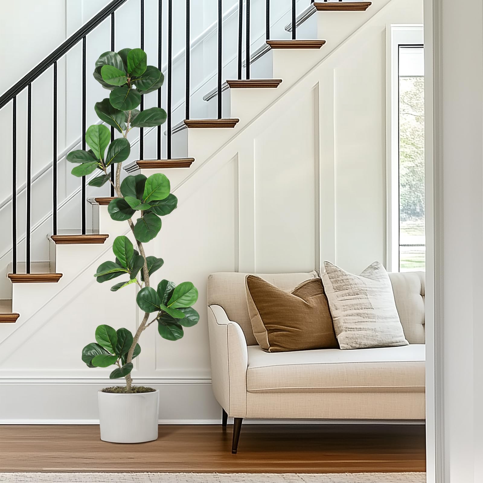 London Boutique Pianta Ficus Lyrata Artificiale Realistica – Albero Decorativo con Vaso Nero, Foglie Naturali, Ideale per Casa, Ufficio, Interni ed Esterni, Regalo Inaugurazione – 42 Foglie – Altezza