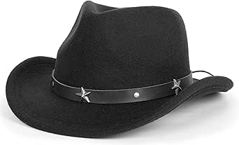 Western Cowboy Hut Damen Herren - Brauner PU Leder Hut Mit Breiter Krempe