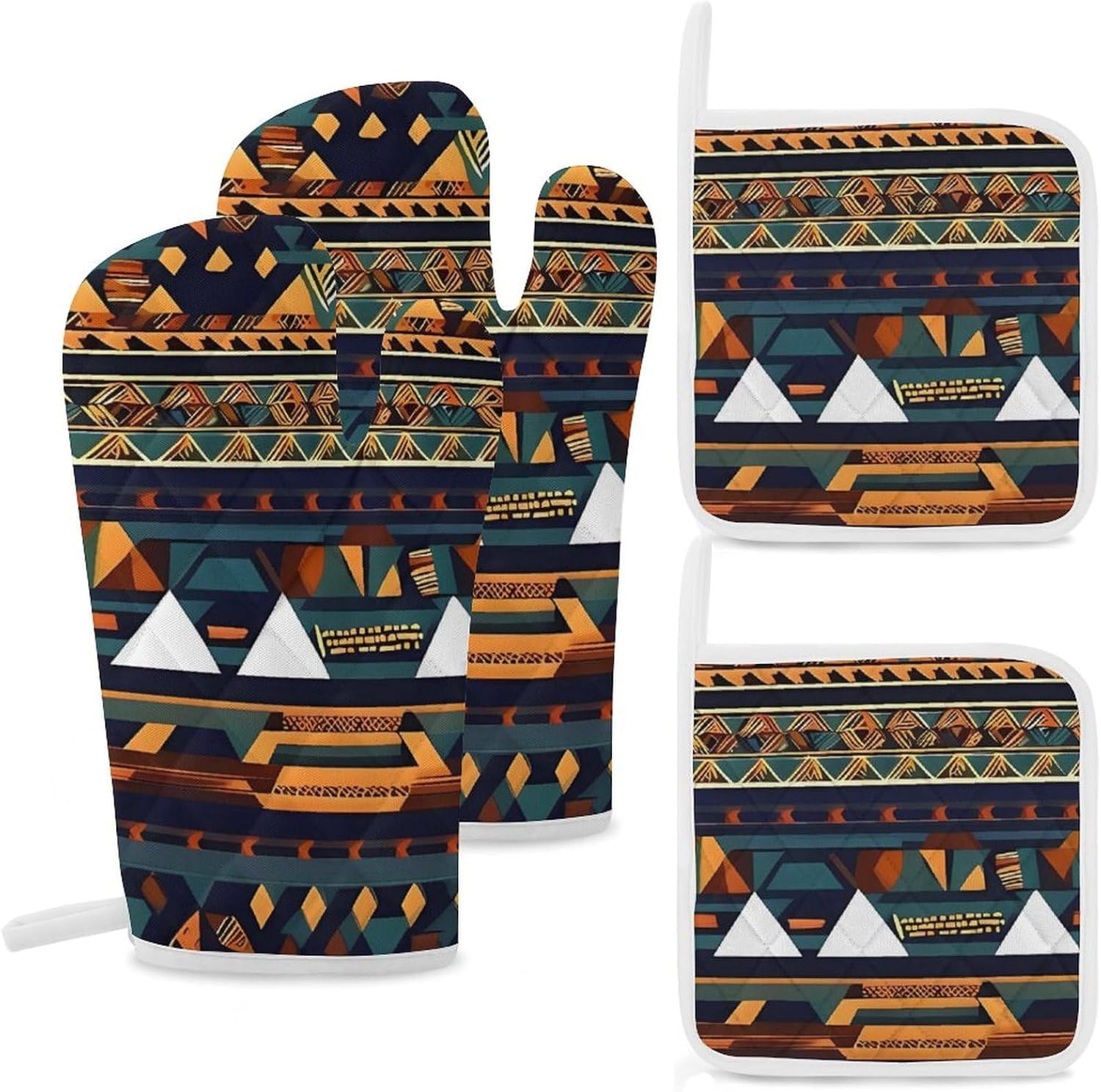 Oven Mitts Pot Holders Kitchen African Ethnic Pattern Heat Resistant Oven Glove for Baking and Cooking