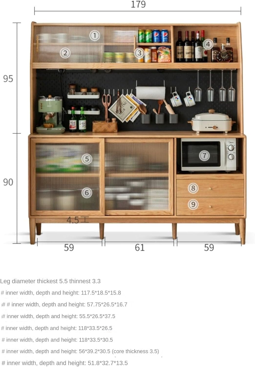 GVAwood Ash Solid Wood Sideboard Multi-Functional Buffet Cabinet 49.2x17.7x75.2inch / 125x45x191.5сm / Walnut Color/Sideboard + Shelf