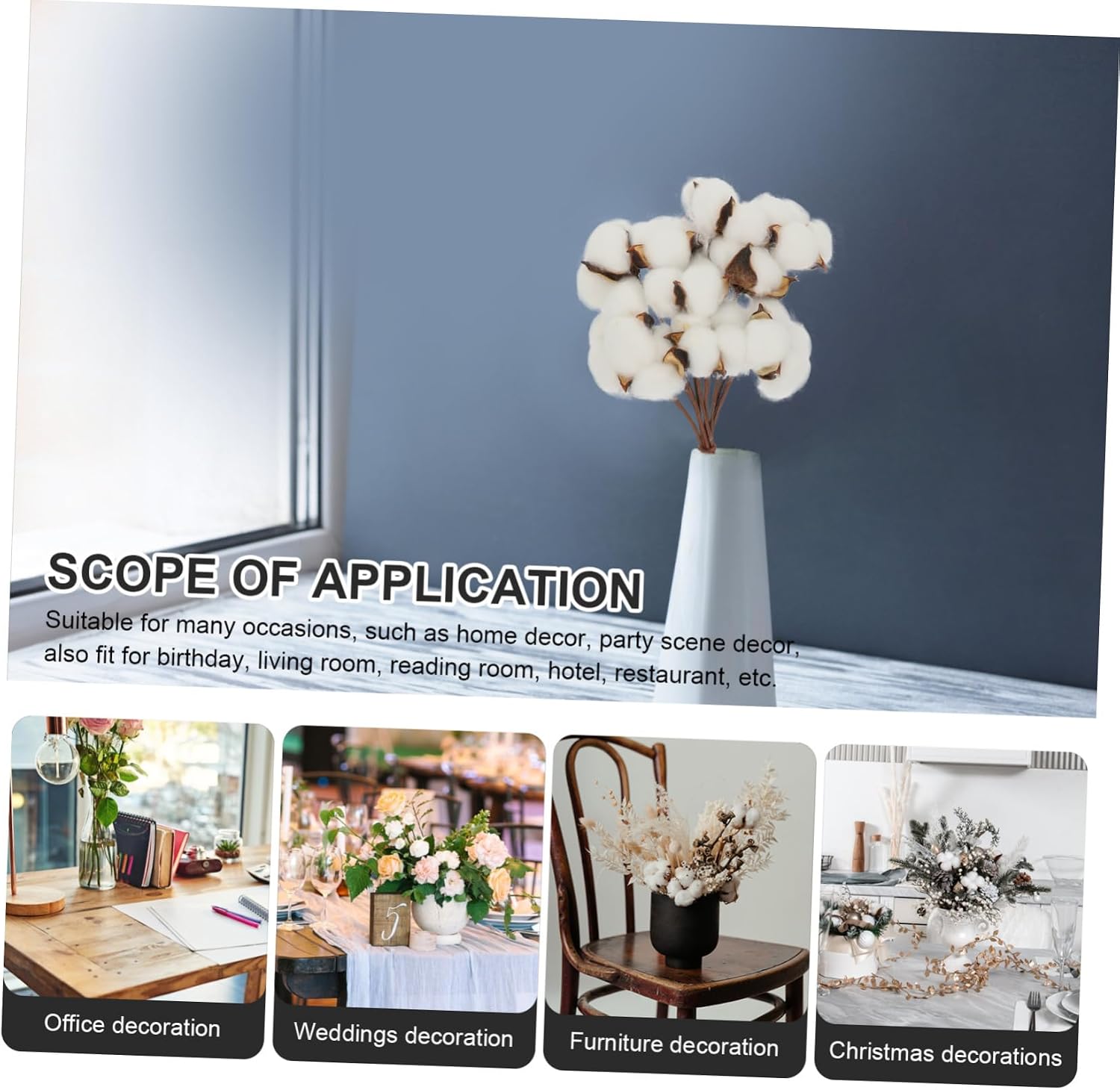 WOONEKY 1set Natural Dried Cotton Stems for Home Decor White Cotton Flower Branches for Festive Wreaths Crafts and Vase Arrangements
