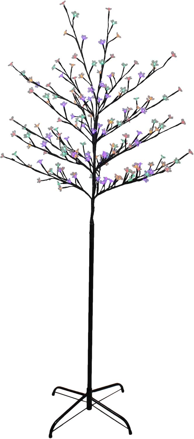 Pre-Lit Cherry Blossom Flower Artificial Tree - 6' - Multicolor LED Lights